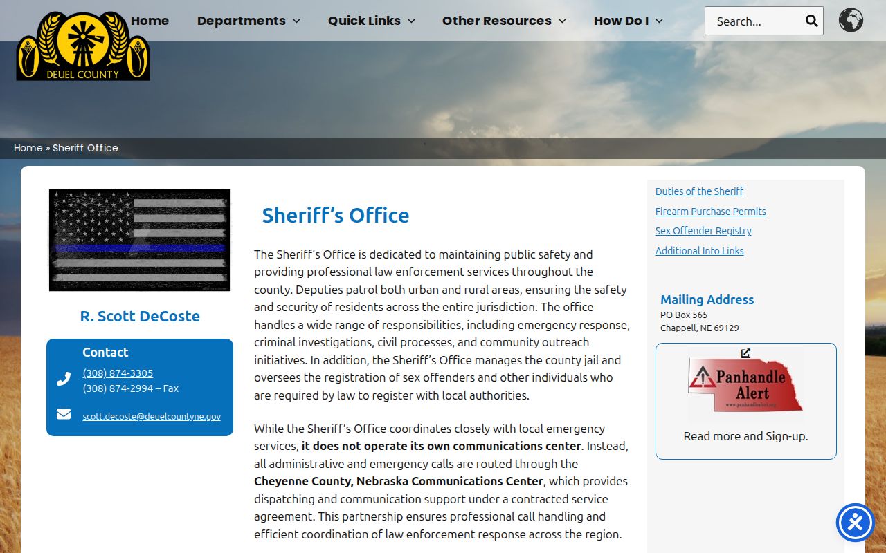 Deuel County arrest records at the Sheriff's Office