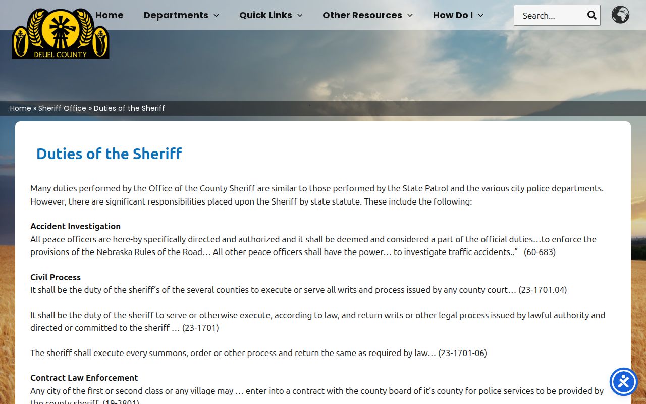 Deuel County sheriff duties connected to arrest records