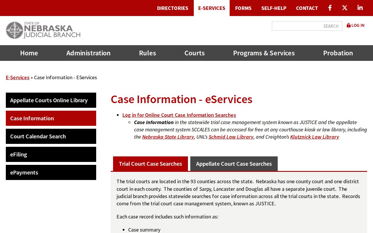 Deuel County court case lookup options in Nebraska JUSTICE