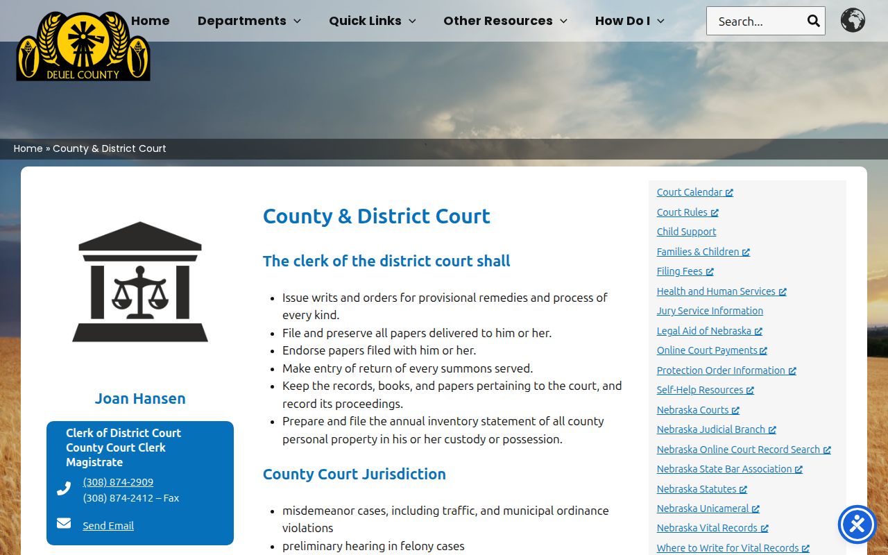 Deuel County criminal court records clerk information