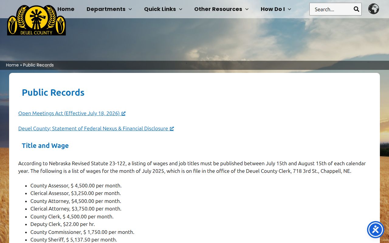 Deuel County criminal records official public access page